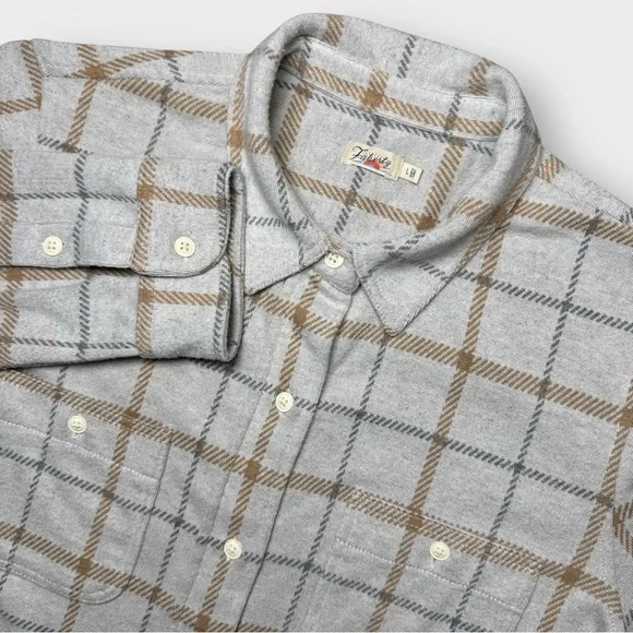 Faherty Women’s Large Legend Sweater Shirt Gray Brown Plaid Soft Knit Button Up - Picture 1 of 12